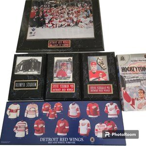 Lot of 6 NHL Detroit Redwings Wall Decor Logo Carved Plagues VHS Olympia Yzerman